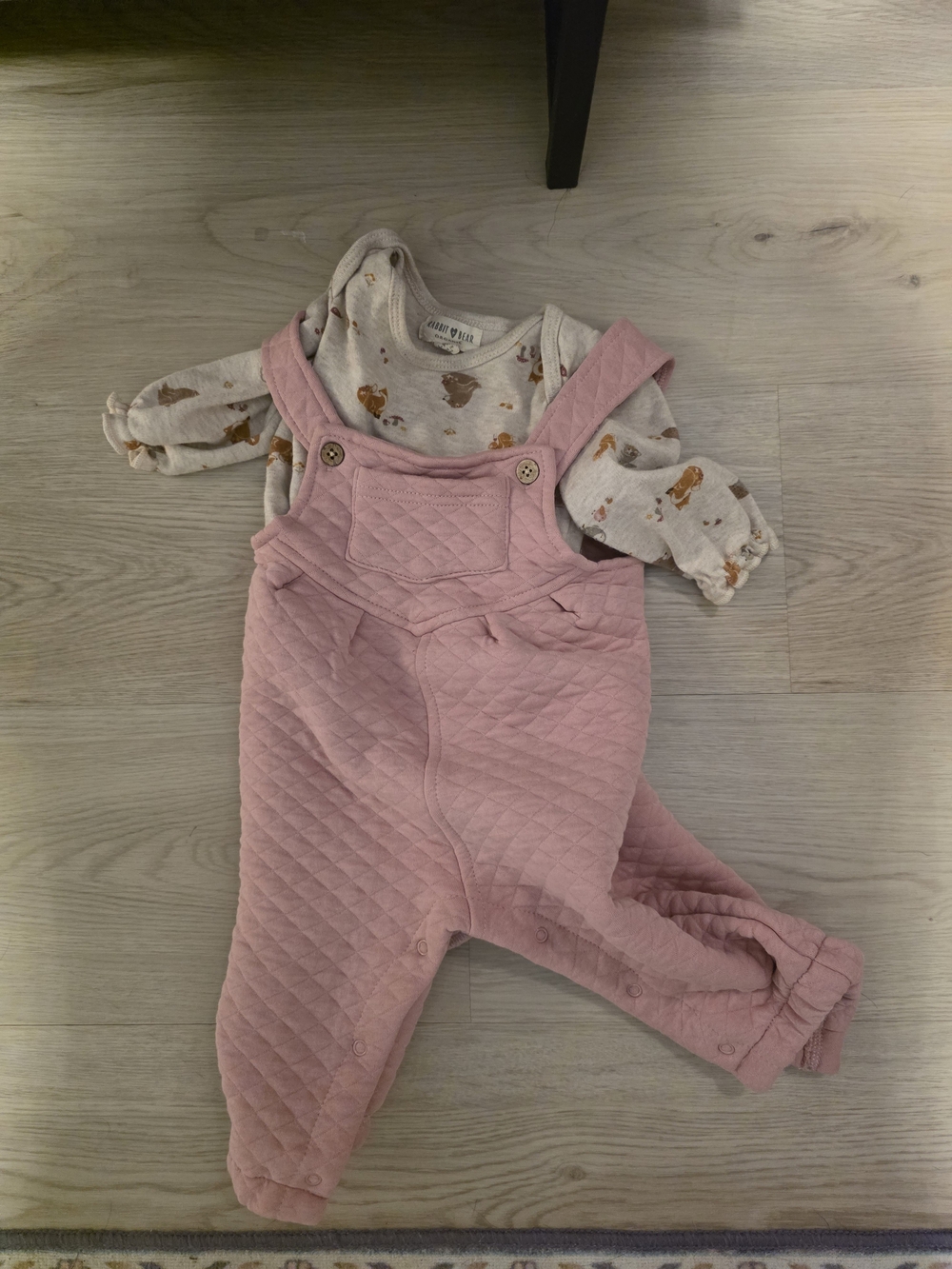 Pink Quilted Overall Matching Set with Printed Top